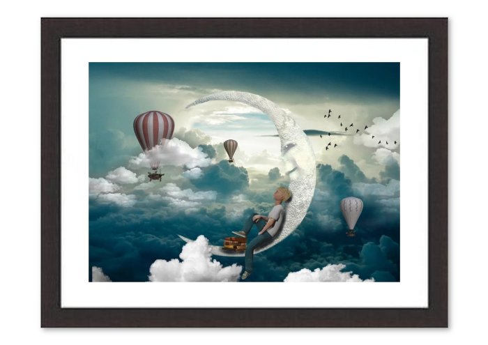 Boy Jeans Shirts Moon Balloon Clouds Sky 